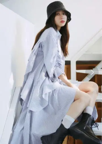 SNIDEL(스나이델) 볼륨 언밸런스 셔츠 원피스 스트라이프 1