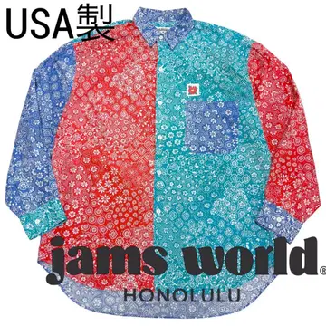 90년대 JAMS WORLD 꽃무늬 플라워 컬러 블록 아시메 셔츠 5