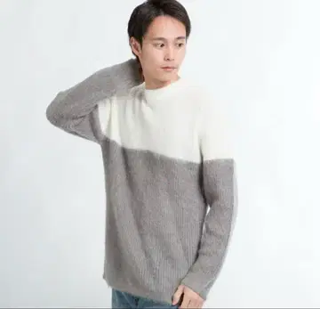 바이컬러 모헤어 크루 스웨터 니트 그레이 wego BROWNY