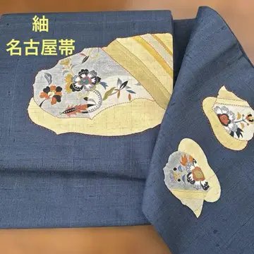 기모노  순수 실크 블루 모던 나고야 오비