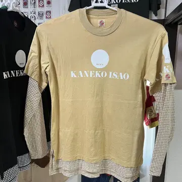 남성용 카네코 이사오 긴팔 티셔츠 베이지