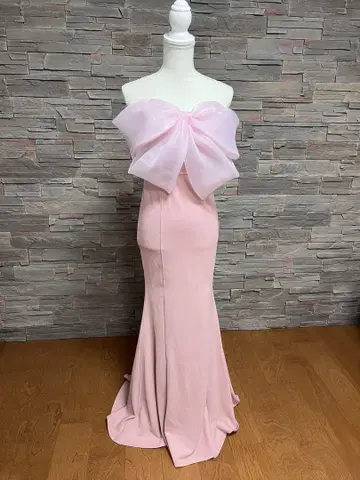 드레스 베어탑 오프숄더 이브닝 드레스 리본 나비매듭 M