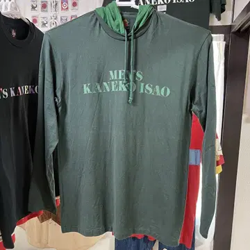KANEKO ISAO 남성용 후드 부착 긴팔 티셔츠