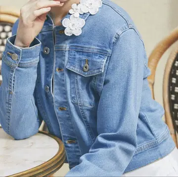 tocco closet 화려한 페미닌 플라워 레이스 데님 재킷