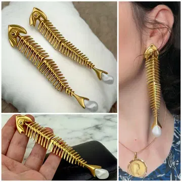고급 골드 컬러 Schiaparelli 각인 귀걸이