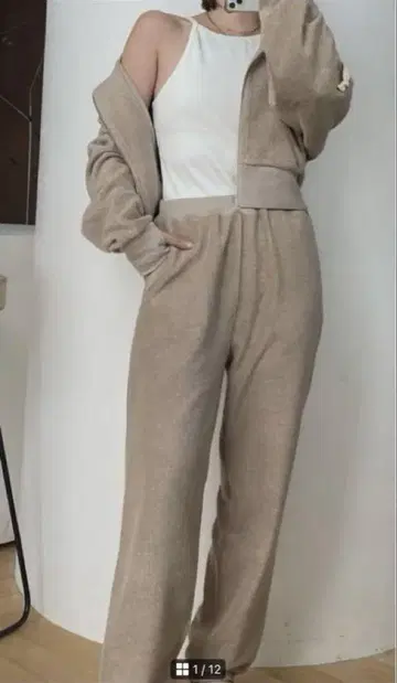 searoomlynn 린넨 파일 후디 후드티 조거 팬츠 베이지