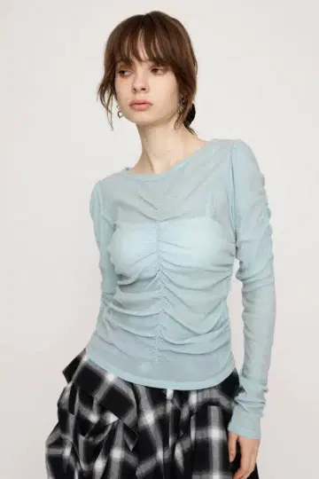 SLY FRONT GATHER PUFF 상의 블루