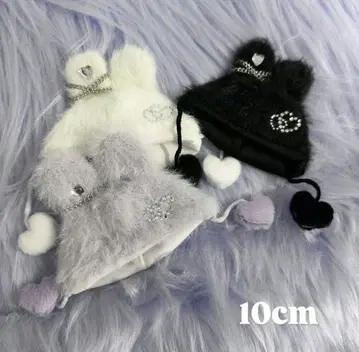 PNCA 인형 의류 하트 체인 토끼 귀 모자 화이트 10cm