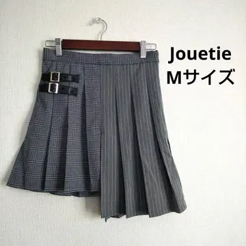 Jouetie 플리츠 체크 미니 스커트 벨트 비대칭 그레이