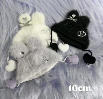 PNCA 하트 체인 토끼 귀 모자 블랙 10cm