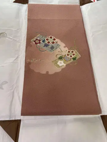 [ 새상품급 ] 크레이프 원단 나고야 오비 ( 꽃 뗏목 설륜 핑크 )