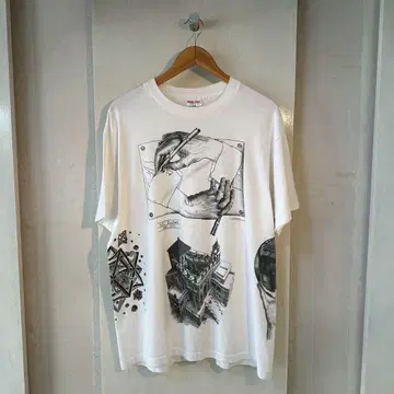 90년대 M.C. Escher 아트 프린트 티셔츠 XXL 구제 의류