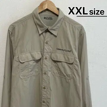 USA 구제 나일론 셔츠 긴팔 워크 낚시 XXL 베이지 무지