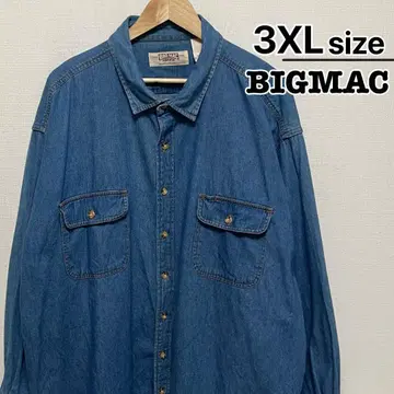 BIG MAC 데님 셔츠 3XL 블루 인디고 긴팔 USA 구제 의류