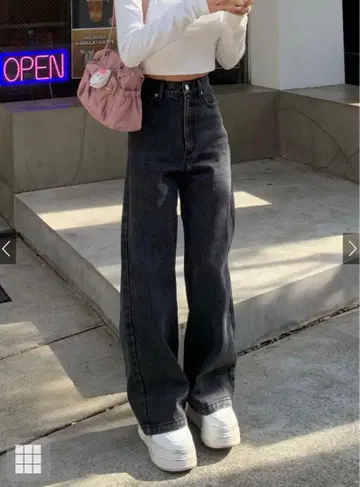 다크 그레이 와이드 레그 데님 팬츠