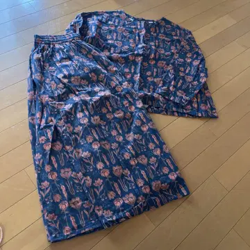 인도 면 네이비/오렌지 플라워 프린트 셋업 스커트