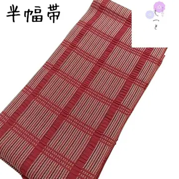 36 엣또 반폭 오비 격자 무늬 팥색