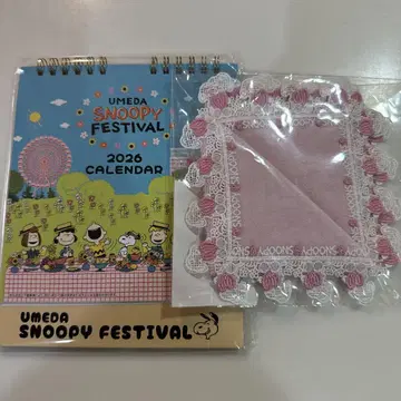 스누피 치카자와 레이스점 콜라보 하트 손수건 핑크