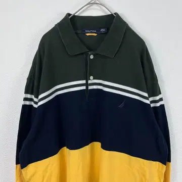 USA 구제 의류 nautica 노티카 보더 긴팔 피케 셔츠 네이비