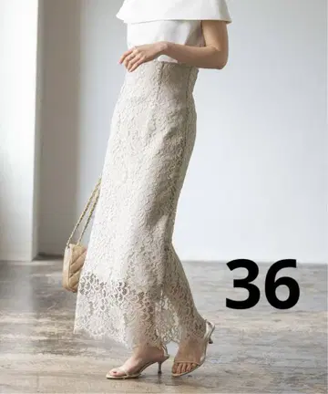 NOBLE 리버 레이스 I라인 스커트 베이지 사이즈 36