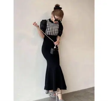eimy istoire 스프링 깅엄 머메이드 니트 원피스