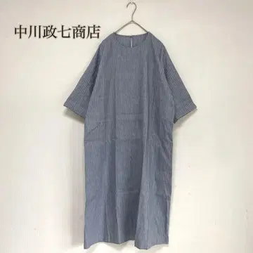 [ 나카가와 마사시치 상점 ] 원피스 린넨 코튼 롱 반팔 롱 맥시