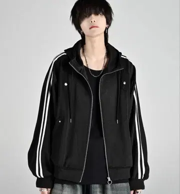 adrer 라인 슬리브 트랙 지퍼 후드티 자켓 S 블랙