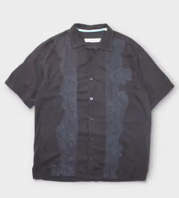 tommy bahama 타미 바하마 블랙 자수 반팔 셔츠 S 실크