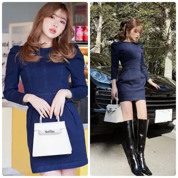 [ 반값 이하 ] Darich 퍼프 숄 데님 미니 원피스 IND