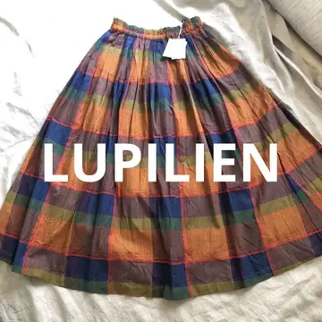 택 달린 새 상품 LUPILIEN 도비 패턴 체크 코튼 롱 스커트 F