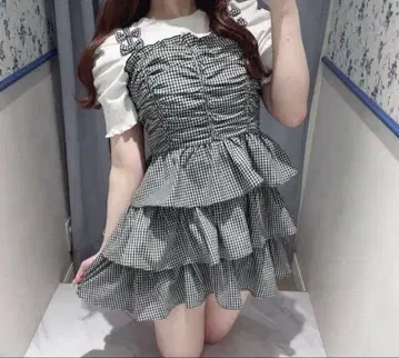 evelyn 리본 캐미 개더 원피스 깅엄 체크