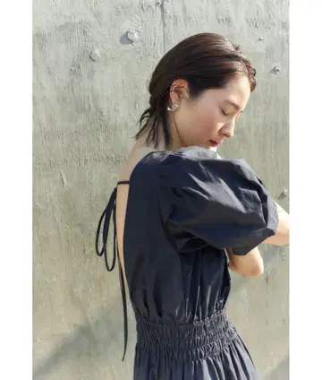 CASA FLINE 볼륨 슬리브 드레스 네이비