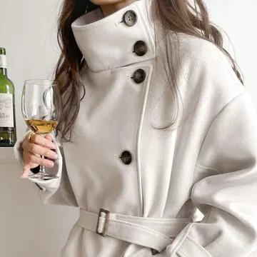 [ ZOZOTOWN ] 2way 니트 모사 스탠드 카라 롱 코트 아이보리