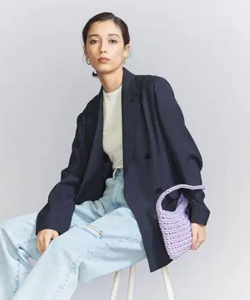 뷰티&유스 린넨 라이크 더블 자켓 네이비