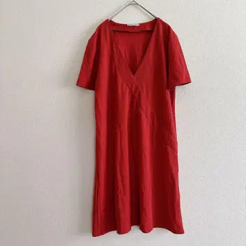 자라 ZARA 반팔 튜닉 원피스 주홍색 V넥 상의