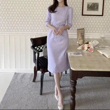 보라색 연보라 7부 소매 타이트 원피스 엘레강트 원피스 드레스