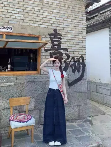 루즈핏 데님 팬츠 여름/가을 캐주얼 심플 스타일