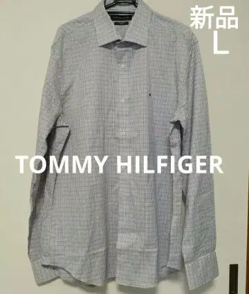새상품 TOMMY HILFIGER 긴팔 와이셔츠 L 체크 무늬 로고
