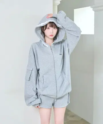 Satin ribbon 포인트 cargo zip set 그레이