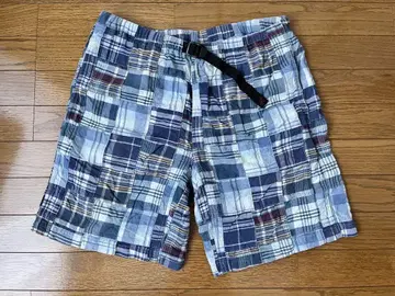 그라미치 블루 계열 체크 무늬 숏 팬츠 패치워크 L