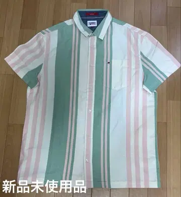TOMMY JEANS 남성용 버튼 셔츠 반팔 L 사이즈 스트라이프