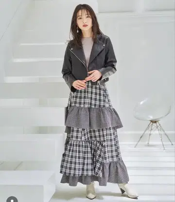 willselection 체크 언밸런스 캉캉 스커트