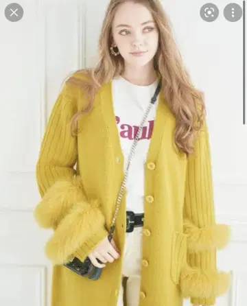 Chesty 체스티 퍼 부착 롱 니트 가디건