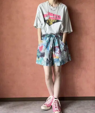 80s EURO vintage Art 올 패턴 숏팬츠 이지 팬츠