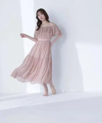 [미인백화 게재] 양류 오프숄더 원피스 핑크 M