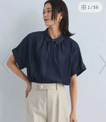 카라넥 와이드 숏 슬리브 셔츠 - 워셔블 접촉 냉감