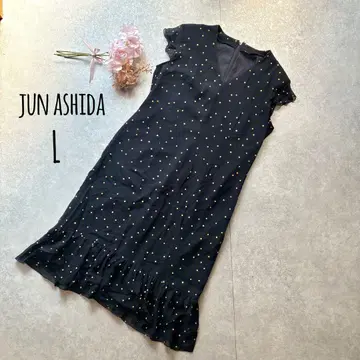 준 아시다 jun ashida 도트 원피스 네이비 실크 L