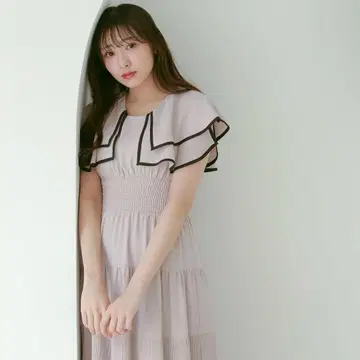 패널 옷깃 티어드 OP 핑크 원피스 anmille 안미르