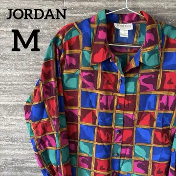 JORDAN 슬릿 긴팔 셔츠 올 패턴 M 컬러풀 화려 새상품급 어깨 패드