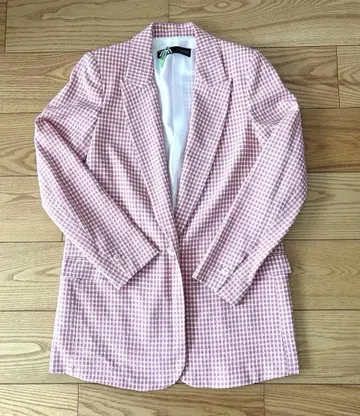 ZARA 자라 격자 무늬 코튼 자켓 핑크/화이트 [새상품급]